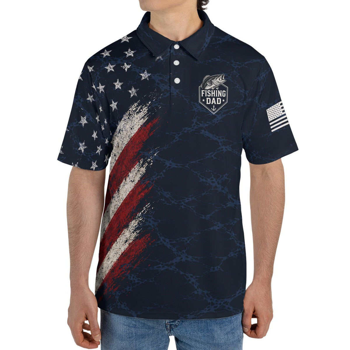Best Dad Fishing Polo Shirt For Men American Flag Patriotic Moisture Wicking Short Sleeve Golf Top