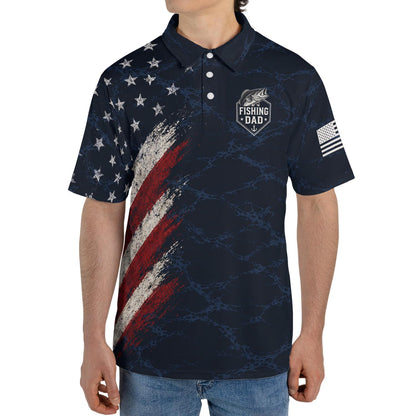 Best Dad Fishing Polo Shirt For Men American Flag Patriotic Moisture Wicking Short Sleeve Golf Top