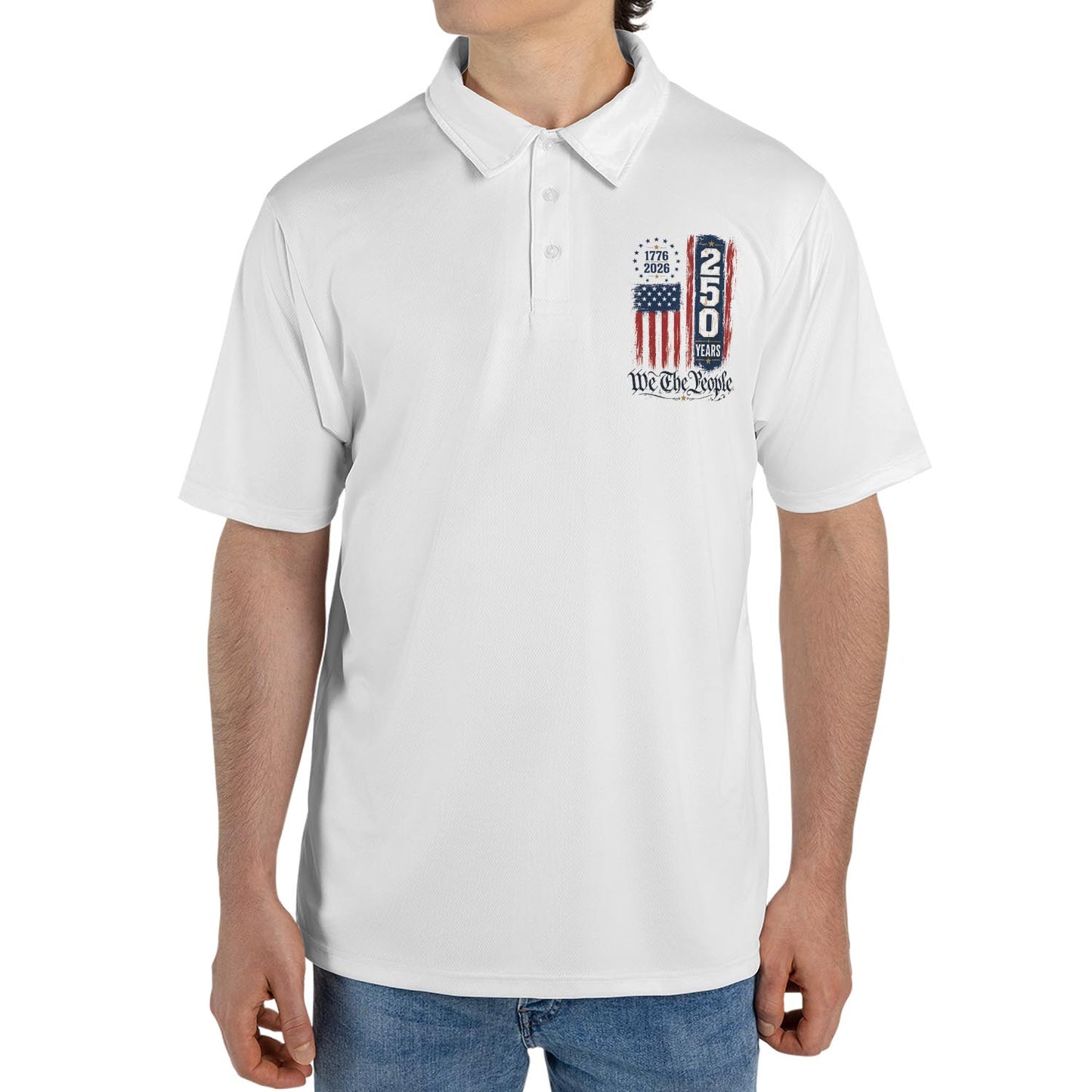 4th of July Polo Shirts for Men We The People 250th Anniversary Moisture Wicking Short Sleeve Golf Top