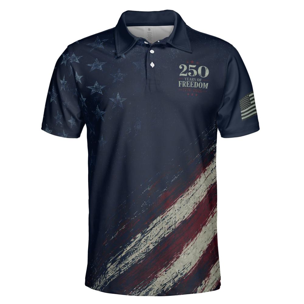 Patriotic Polo Shirt for Men American Flag 4th of July America 250 Moisture Wicking Short Sleeve Golf Shirt