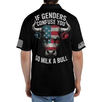 If Genders Confuse You Go Milk A Bull Men's Polo Moisture Wicking Short Sleeve Golf Shirt