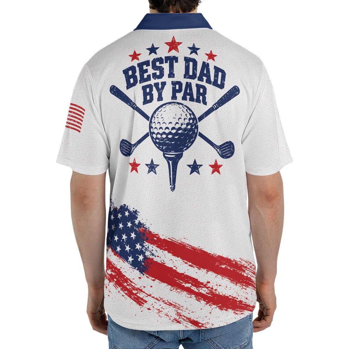 Best Dad By Par Golf Polo Shirt For Men American Flag Patriotic Moisture Wicking Short Sleeve Top