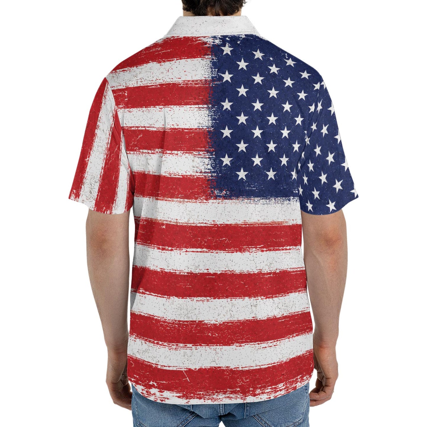 Patriotic American Flag Polo Shirt for Men Vintage USA Flag 4th of July Independence Day Golf Shirt Moisture Wicking Short Sleeve Golf Top