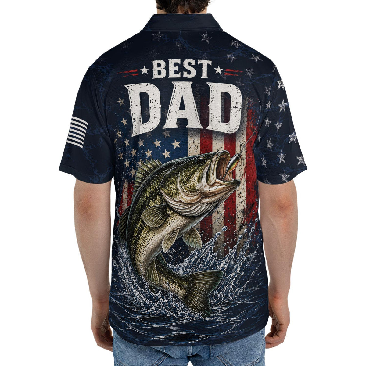 Best Dad Fishing Polo Shirt For Men American Flag Patriotic Moisture Wicking Short Sleeve Golf Top