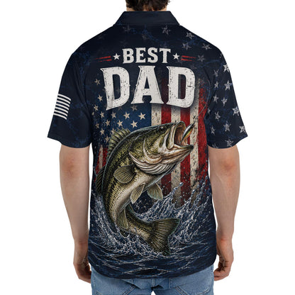 Best Dad Fishing Polo Shirt For Men American Flag Patriotic Moisture Wicking Short Sleeve Golf Top