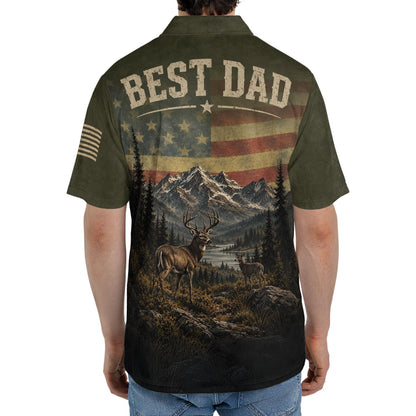 Best Dad Hunting Deer Polo Shirt For Men American Flag Moisture Wicking Short Sleeve Golf Top
