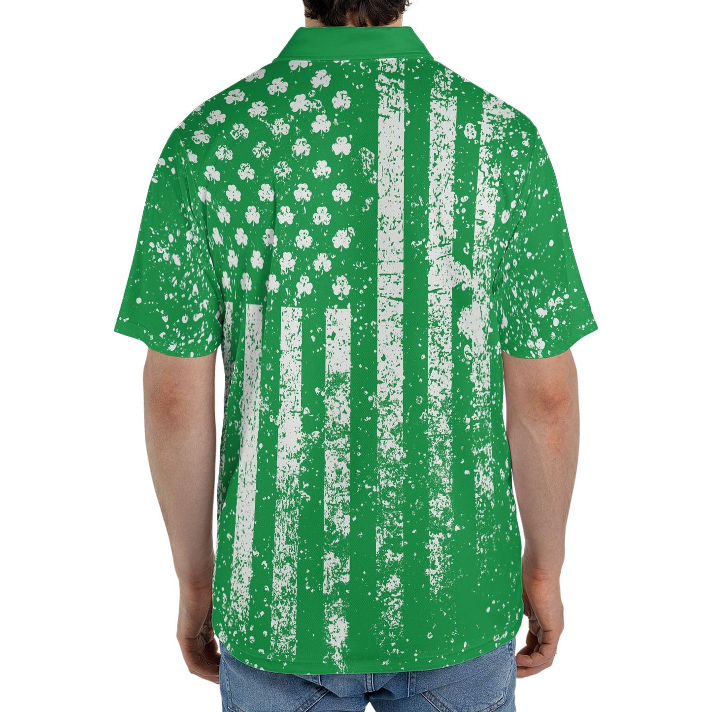 St Patricks Day Shamrock Flag Green Polo Moisture Wicking Short Sleeve Golf Shirt for Men