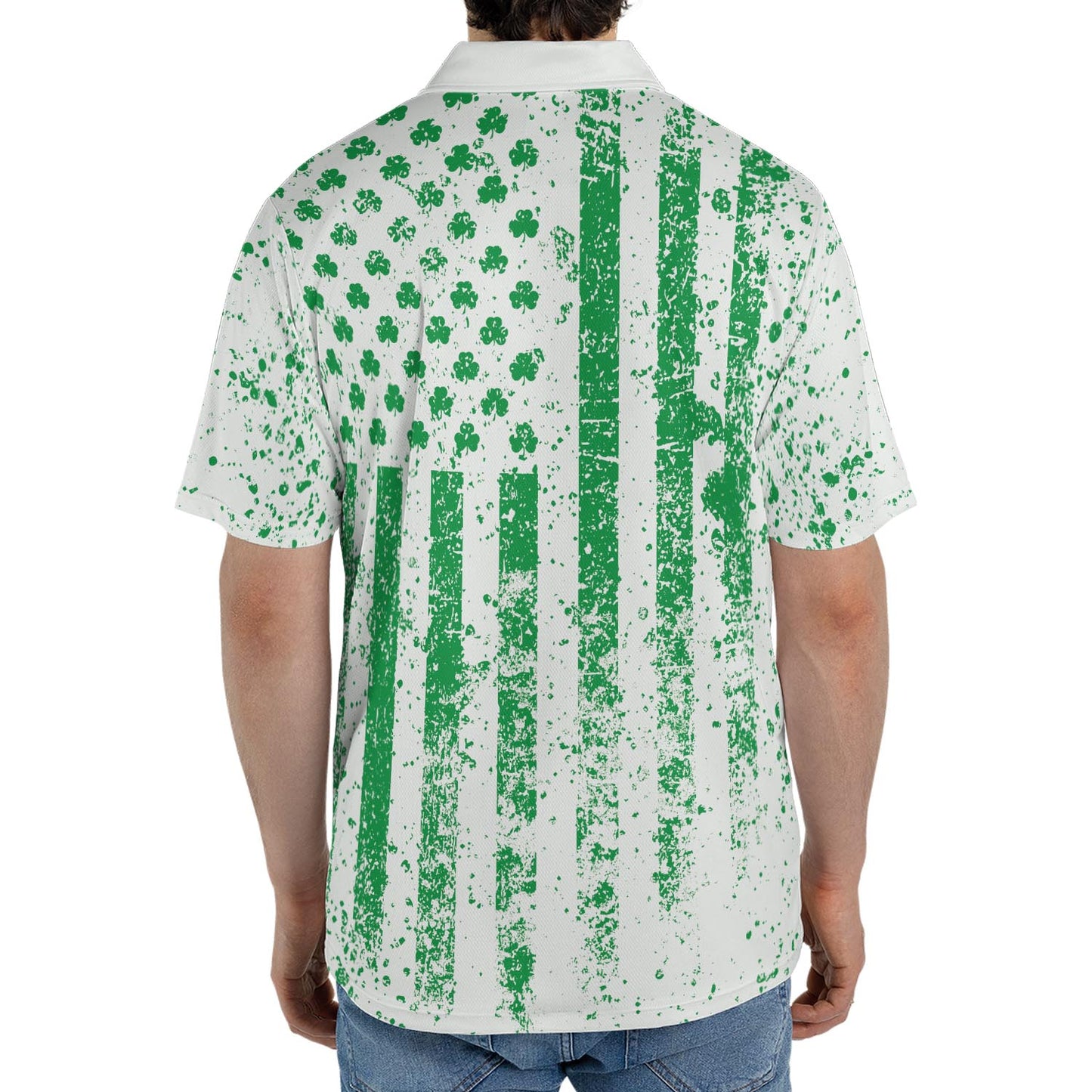 St Patricks Day Shamrock Flag White Polo Moisture Wicking Short Sleeve Golf Shirt for Men
