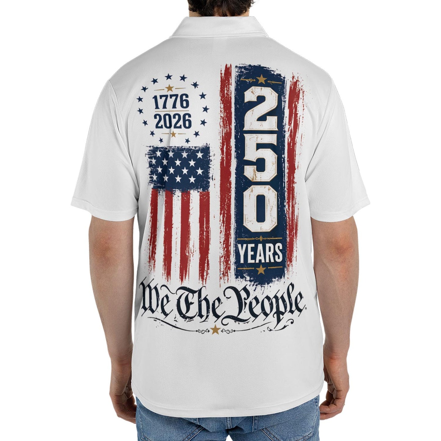 4th of July Polo Shirts for Men We The People 250th Anniversary Moisture Wicking Short Sleeve Golf Top