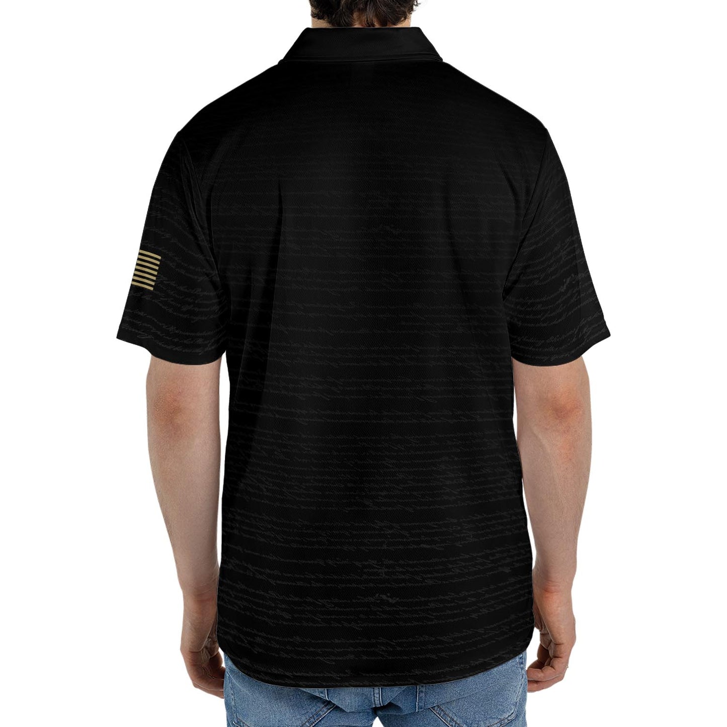 We The People Constitution Black Polo Shirt For Men Est 1776 Patriotic Moisture Wicking Short Sleeve Golf Top