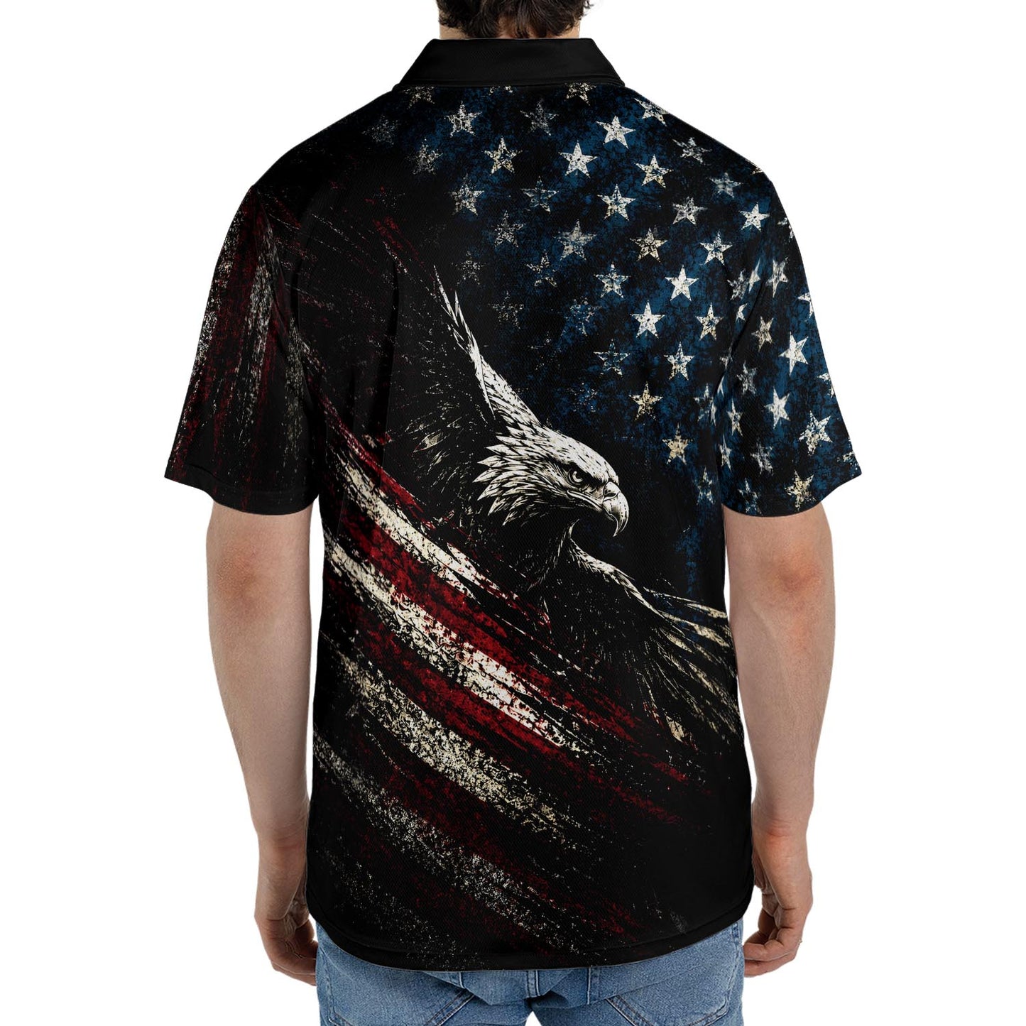 Land of the Free Eagle Polo Shirt for Men Patriotic American Flag 4th of July America 250 Moisture Wicking Short Sleeve Golf Shirt