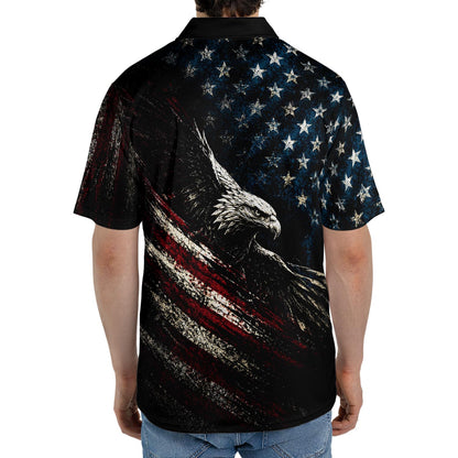 Land of the Free Eagle Polo Shirt for Men Patriotic American Flag 4th of July America 250 Moisture Wicking Short Sleeve Golf Shirt