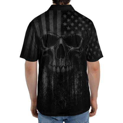 Blackout American Flag Skull Polo Shirt For Men Patriotic Moisture Wicking Short Sleeve Golf Top