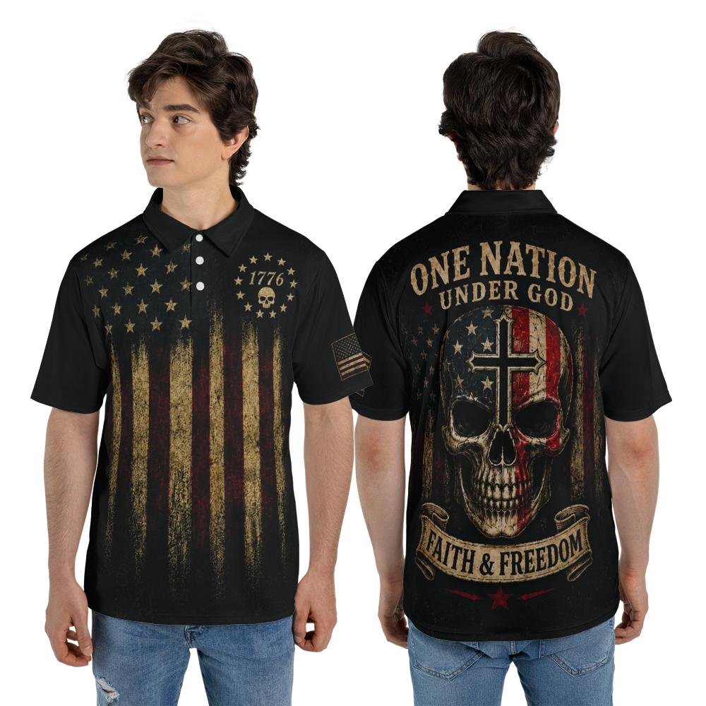 One Nation Under God Moisture Wicking Golf Short Sleeve Polo Shirt
