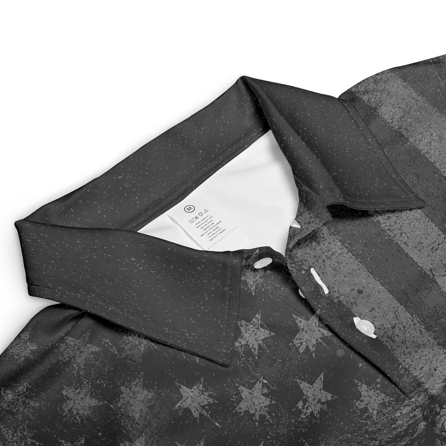 Blackout American Flag Skull Polo Shirt For Men Patriotic Moisture Wicking Short Sleeve Golf Top