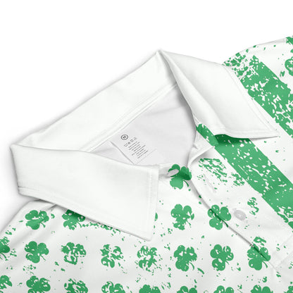 St Patricks Day Shamrock Flag White Polo Moisture Wicking Short Sleeve Golf Shirt for Men
