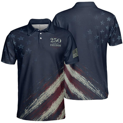 Patriotic Polo Shirt for Men American Flag 4th of July America 250 Moisture Wicking Short Sleeve Golf Shirt