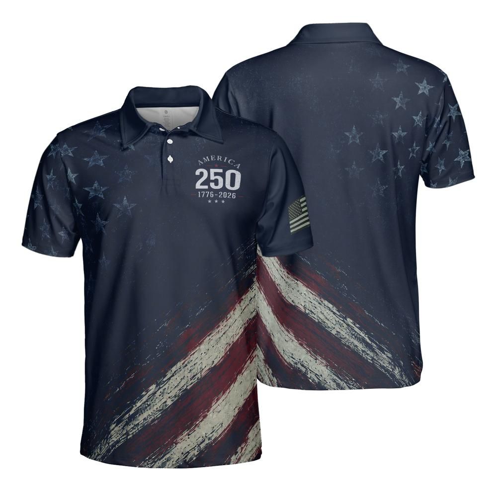 Patriotic Polo Shirt for Men American Flag 4th of July America 250 Moisture Wicking Short Sleeve Golf Shirt