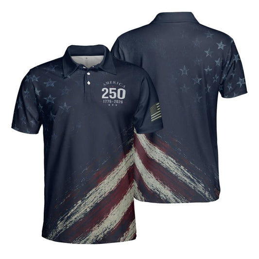 Patriotic Polo Shirt for Men American Flag 4th of July America 250 Moisture Wicking Short Sleeve Golf Shirt