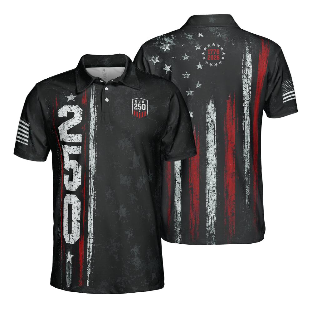 4th of July Polo Shirts for Men 250th Anniversary 1776 2026 American Flag Moisture Wicking Short Sleeve Golf Top
