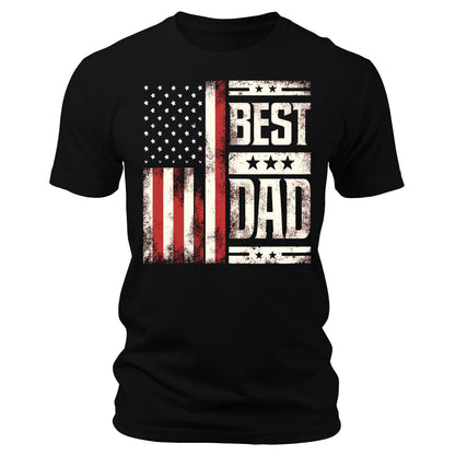 Mens Best Dad American Flag T-Shirts Patriotic Short Sleeve Crewneck Graphic Tee