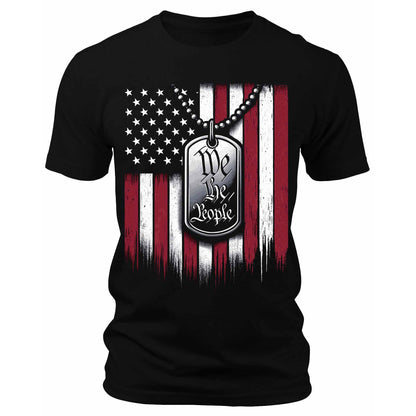 Men's We The People Dog Tag American Flag T-Shirts Patriotic Short Sleeve Crewneck Graphic Tees