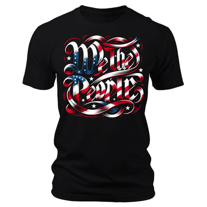 Men's We The People T-Shirts Patriotic Script Short Sleeve Crewneck Graphic Tees