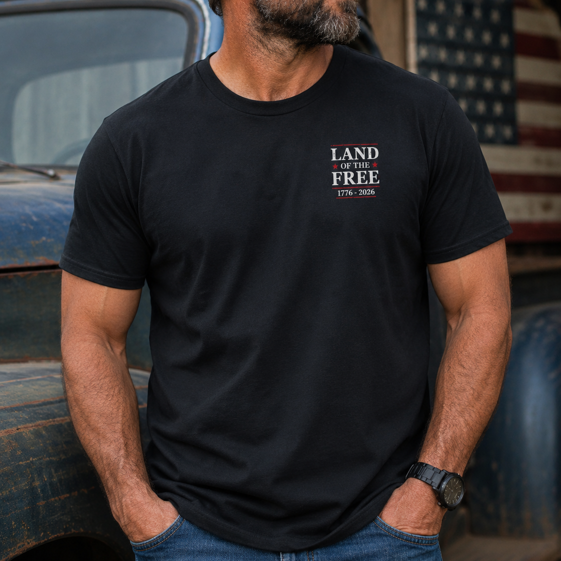 Land of the Free 1776 2026 Patriotic Eagle Flag T Shirt for Men