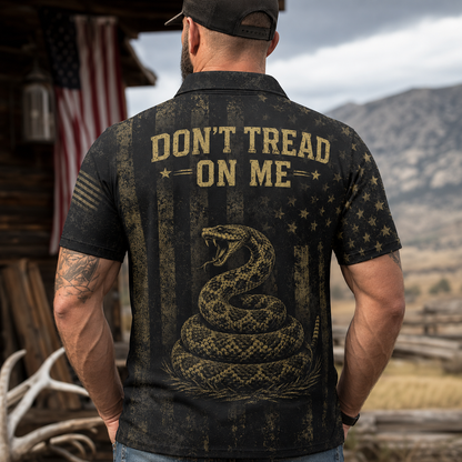 Don’t Tread On Me Gadsden Flag Polo Shirt for Men Liberty Or Death Patriotic Moisture Wicking Short Sleeve Golf Top