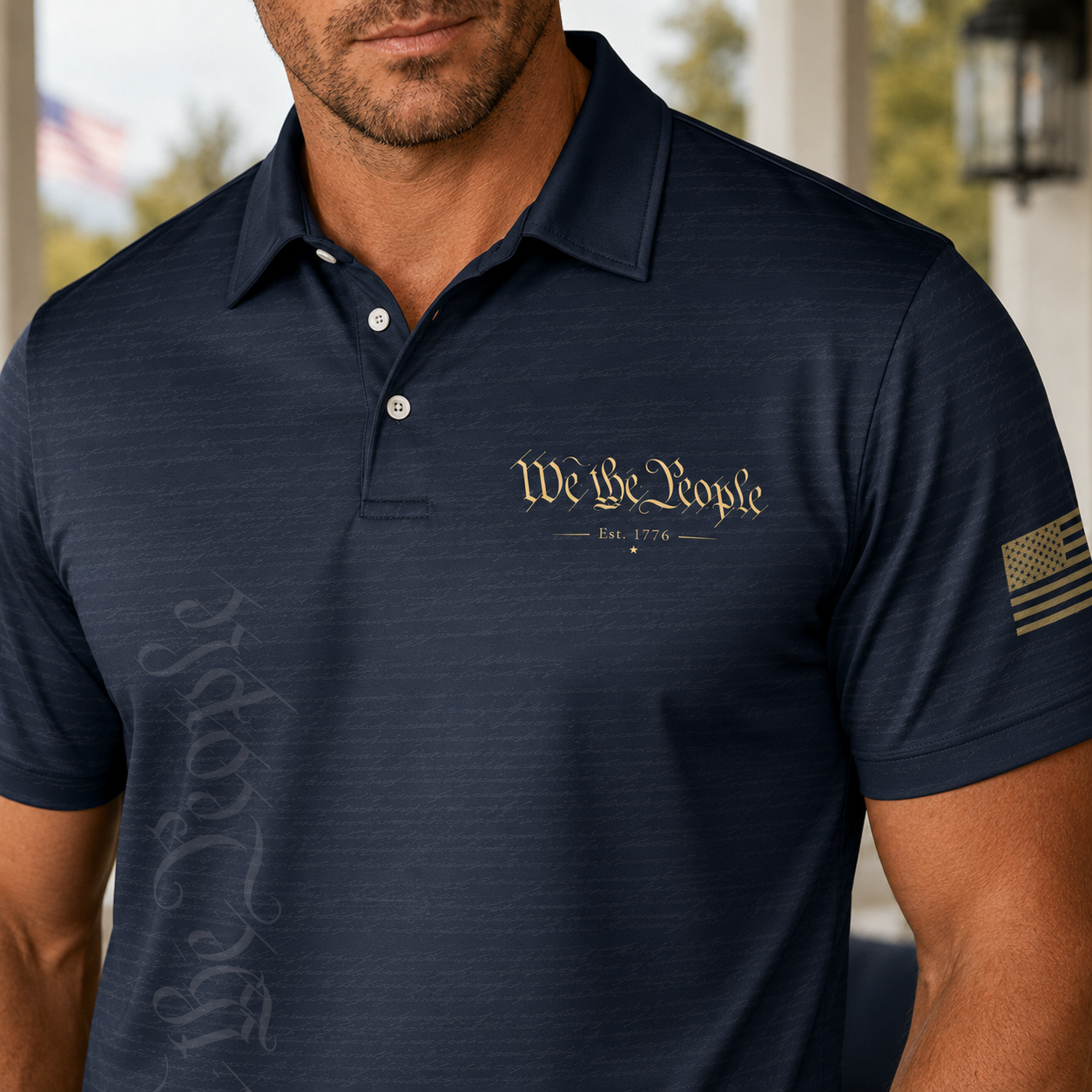 We The People Constitution Navy Blue Polo Shirt For Men Est 1776 Patriotic Moisture Wicking Short Sleeve Golf Top