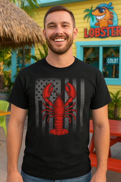 Lobster Shirt Patriotic Flag Men's Short Sleeve Graphic Tees