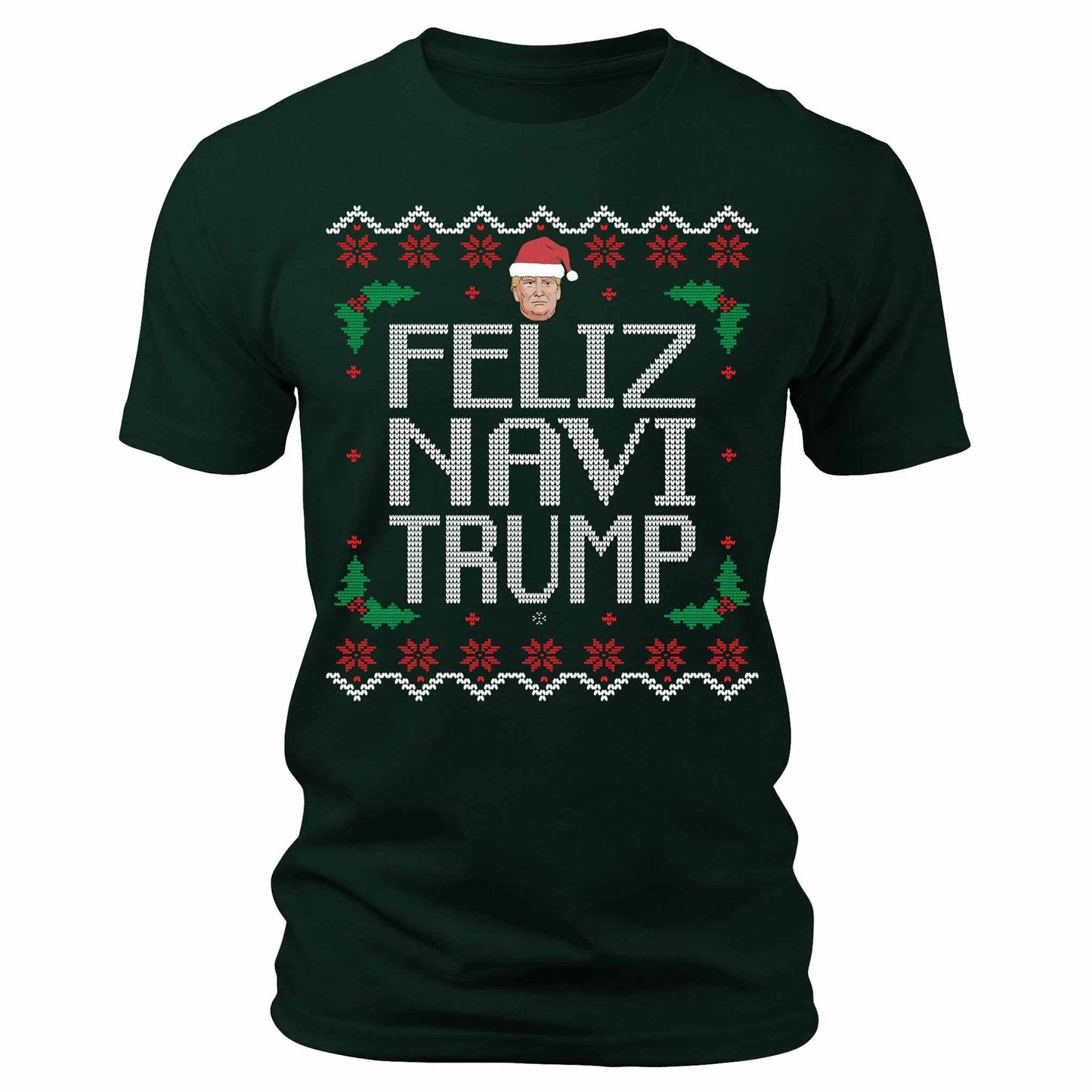 Men's Feliz Navi Trump Christmas T-Shirt Short Sleeve Patriotic Crewneck Graphic Tees