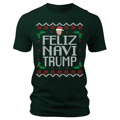 Men's Feliz Navi Trump Christmas T-Shirt Short Sleeve Patriotic Crewneck Graphic Tees