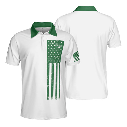 Patriotic Green American Flag Men's Polo Moisture Wicking Short Sleeve Golf Shirt