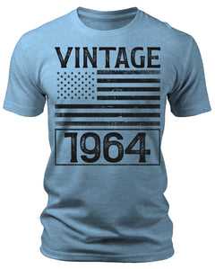 Men's Vintage 1964 60th Birthday Gifts 60 Years Old American Flag T-Shirts Patriotic Graphic Tees