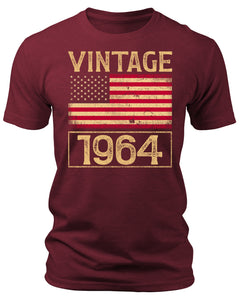Men's Vintage 1964 60th Birthday Gifts 60 Years Old American Flag T-Shirts Patriotic Crewneck Graphic Tees