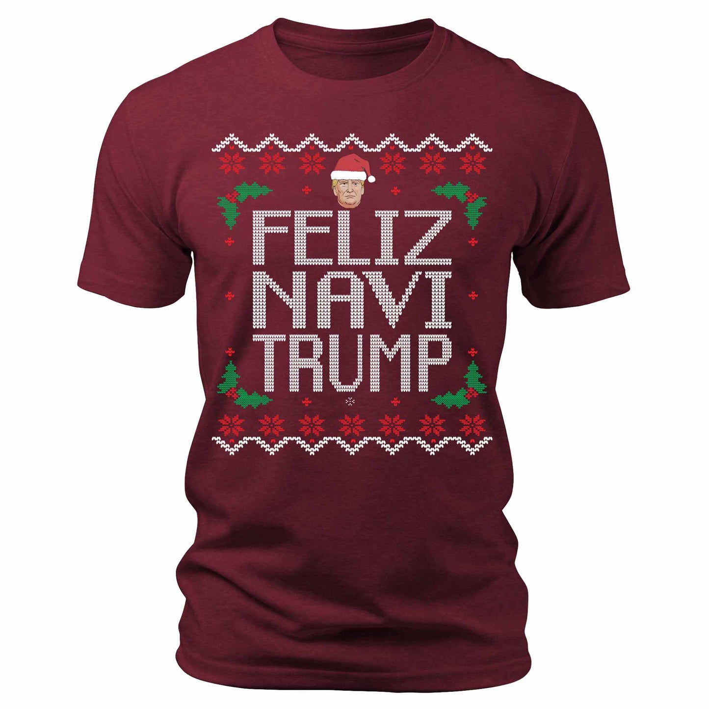 Men's Feliz Navi Trump Christmas T-Shirt Short Sleeve Patriotic Crewneck Graphic Tees