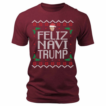 Men's Feliz Navi Trump Christmas T-Shirt Short Sleeve Patriotic Crewneck Graphic Tees