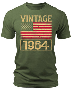Men's Vintage 1964 60th Birthday Gifts 60 Years Old American Flag T-Shirts Patriotic Crewneck Graphic Tees