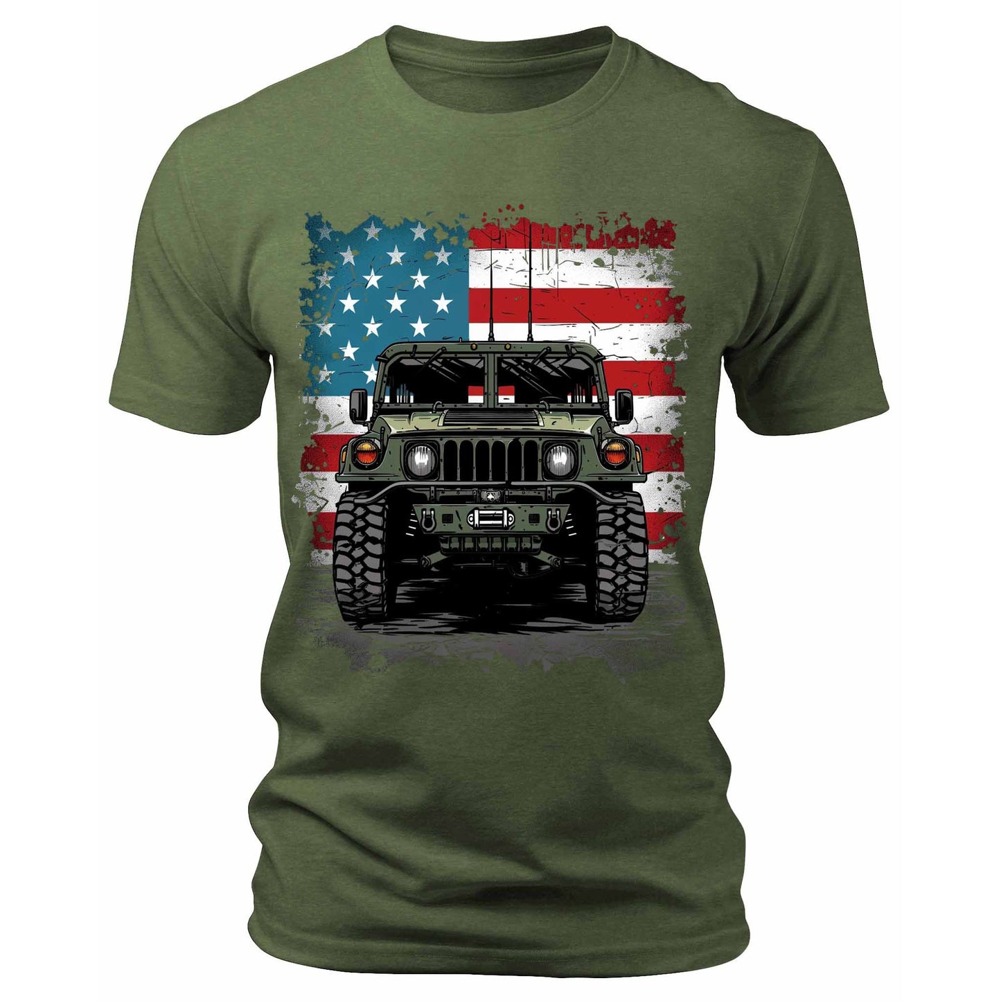 Men's Trendy Military Truck USA Flag T-Shirts Patriotic Short Sleeve Crewneck Graphic Tees