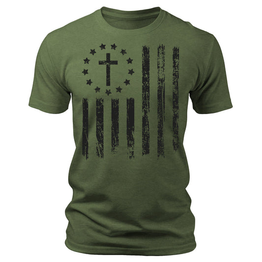 Men's Cross Flag T-Shirts Patriotic Short Sleeve Crewneck Graphic Tees