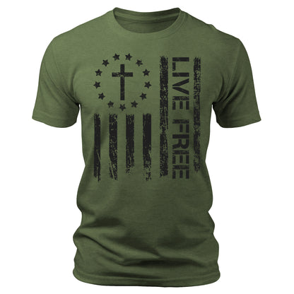 Live Free Christian Conservative Quote T-Shirt Patriotic Short Sleeve Crewneck Graphic Tees