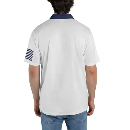 Patriotic Navy American Flag Men's Polo Moisture Wicking Short Sleeve Golf Shirt