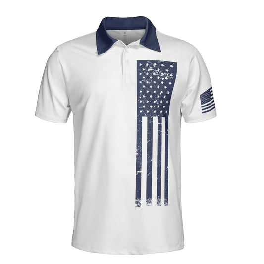 Patriotic Navy American Flag Men's Polo Moisture Wicking Short Sleeve Golf Shirt