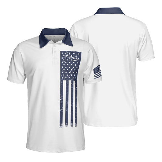 Patriotic Navy American Flag Men's Polo Moisture Wicking Short Sleeve Golf Shirt