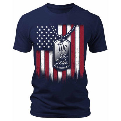 Men's We The People Dog Tag American Flag T-Shirts Patriotic Short Sleeve Crewneck Graphic Tees