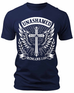 Men's Unashamed Romans 1:16 T-Shirts Christian Short Sleeve Crewneck Graphic Tees