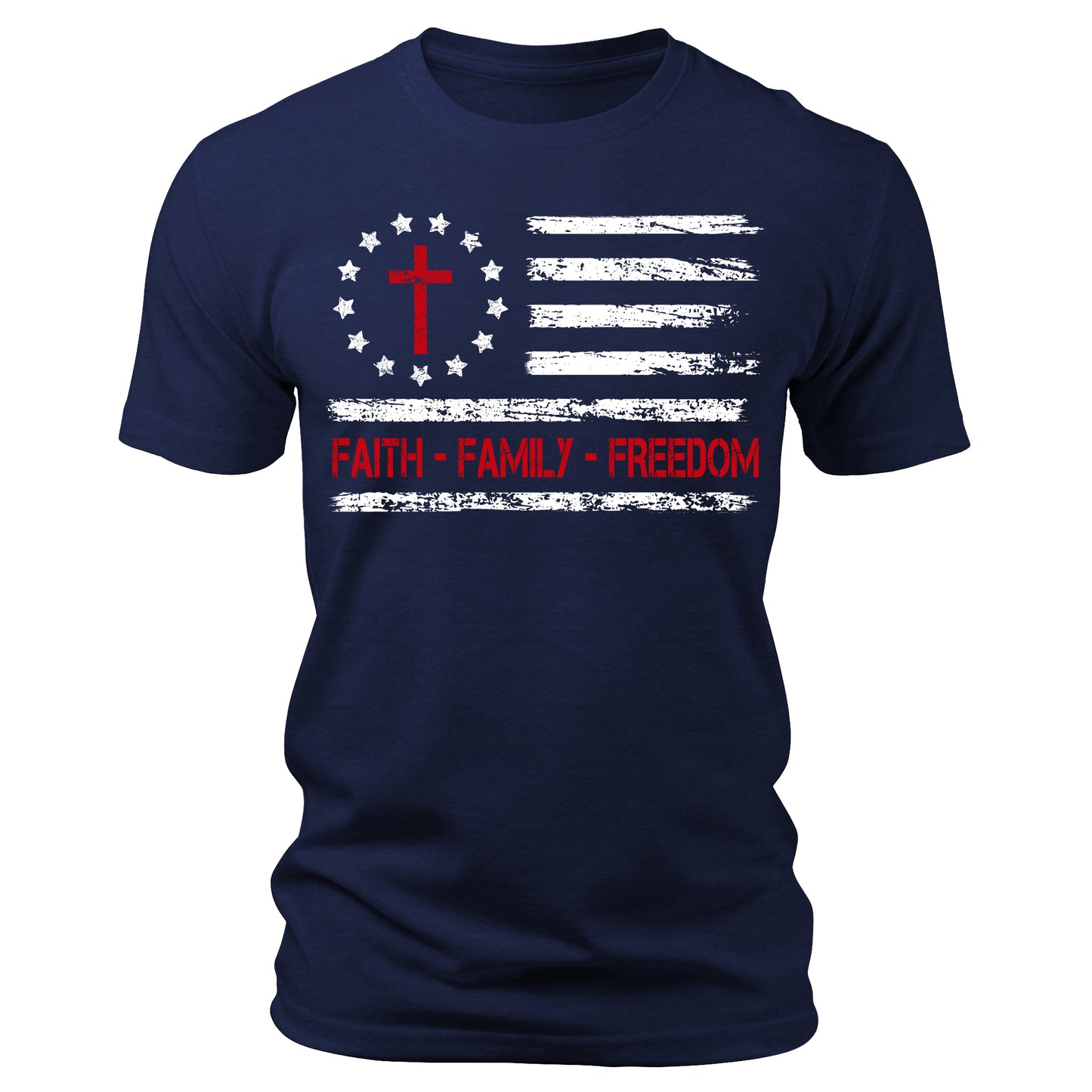 Faith Family Freedom - Patriotic Christian Vintage USA Flag T-Shirt