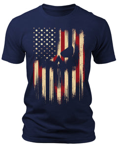 Men's American Flag Skull T-Shirts Patriotic Short Sleeve Crewneck Graphic Tees