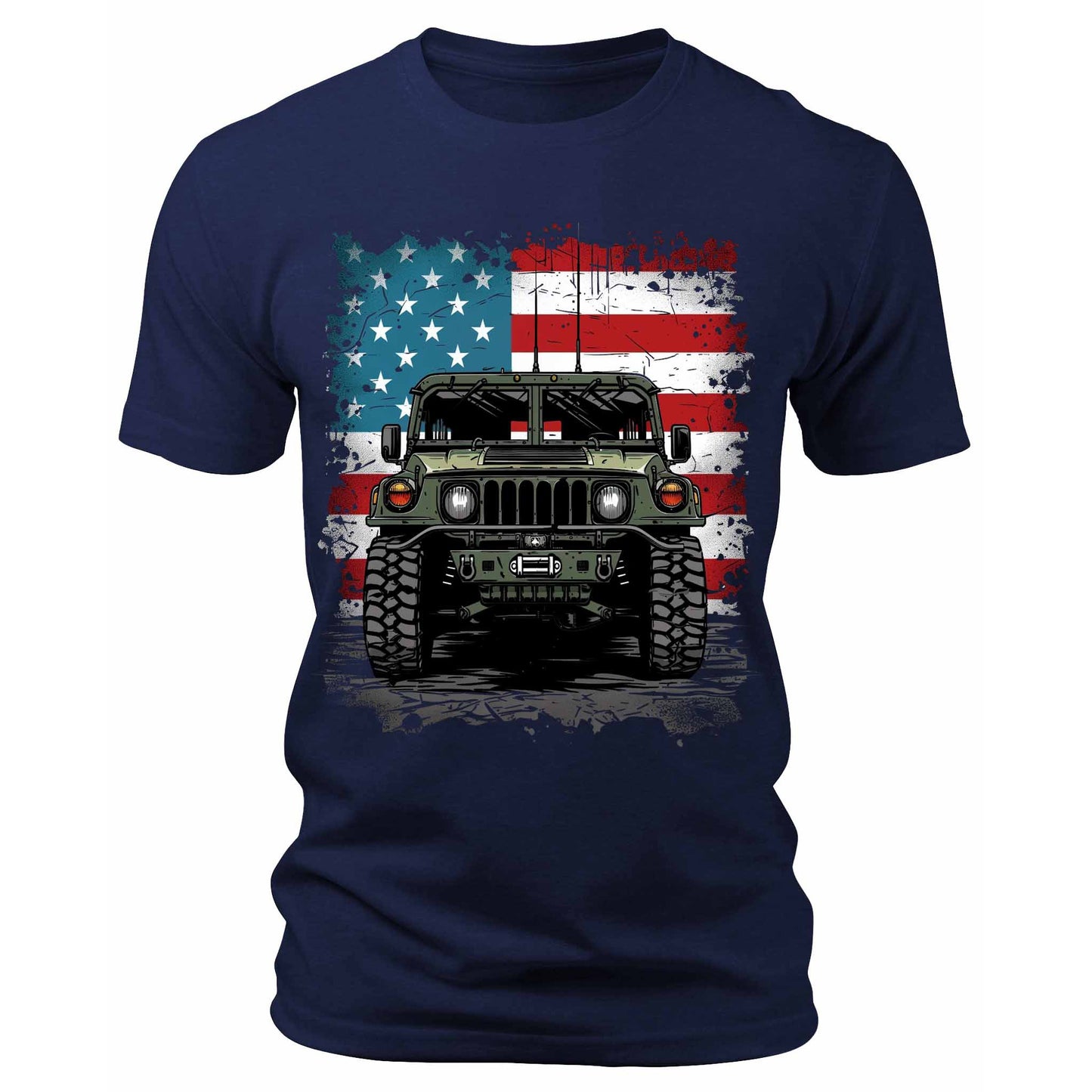 Men's Trendy Military Truck USA Flag T-Shirts Patriotic Short Sleeve Crewneck Graphic Tees